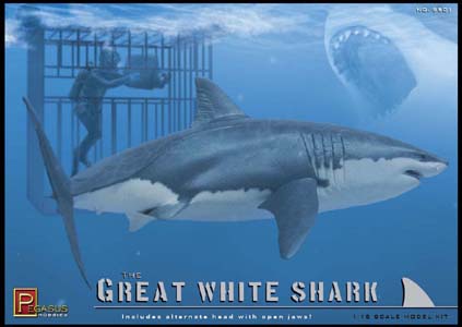 PEGASUS HOBBIES 1/18スケール GREAT WHITE SHARK WITH DIVER & DIVING CAGE 組み立て式プラモデル パッケージ傷み特価