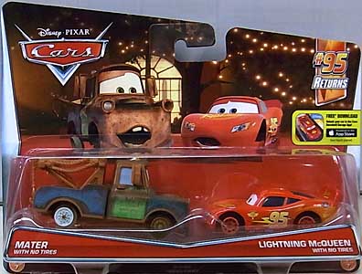 MATTEL CARS 2016 2PACK MATER WITH NO TIRES & LIGHTNING McQUEEN WITH NO TIRES
