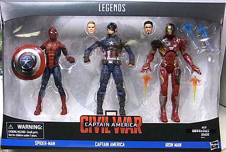 HASBRO MARVEL LEGENDS 2016 映画版 CAPTAIN AMERICA: CIVIL WAR SPIDER-MAN & CAPTAIN AMERICA & IRON MAN 3PACK