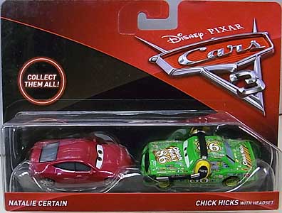 MATTEL CARS 3 2PACK NATALIE CERTAIN & CHICK HICKS WITH HEADSET