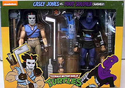 NECA TEENAGE MUTANT NINJA TURTLES CARTOON 7インチアクションフィギュア 2PACK CASEY JONES VS. FOOT SOLDIER (SLASHED) パッケージ傷み特価