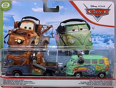 MATTEL CARS 2020 2PACK RACE TEAM MATER WITH HEADSET & RACE TEAM FILLMORE WITH HEADSET 台紙傷み特価