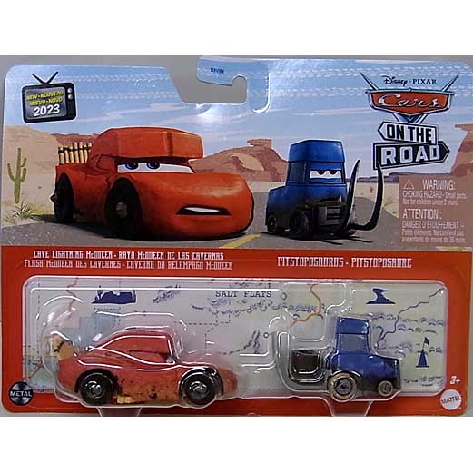MATTEL CARS ON THE ROAD 2PACK CAVE LIGHTNING McQUEEN & PITSTOPOSAURUS