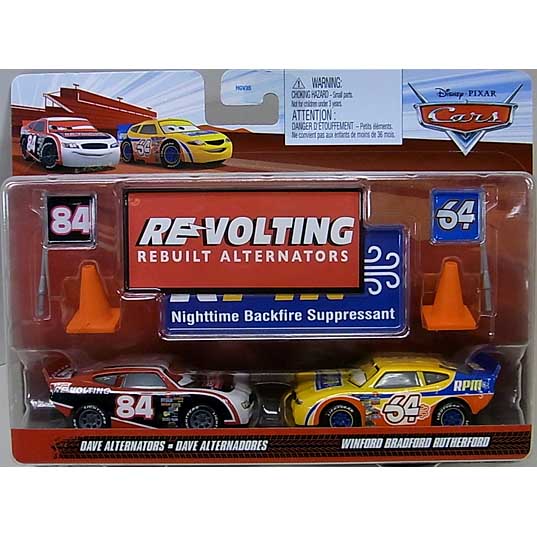 MATTEL CARS 2024 2PACK WITH SIGN DAVE ALTERNATORS & WINFORD BRADFORD RUTHERFORD