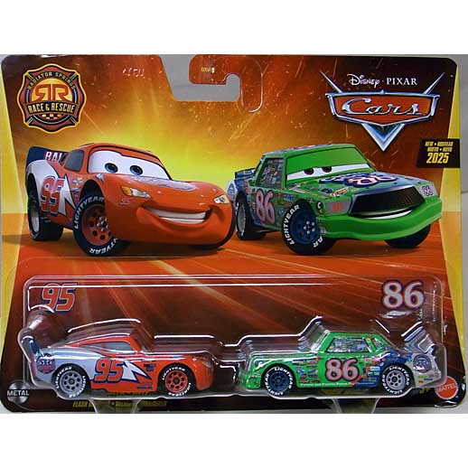 MATTEL CARS 2025 RACE & RESCUE 2PACK LIGHTNING McQUEEN & CHICK HICKS